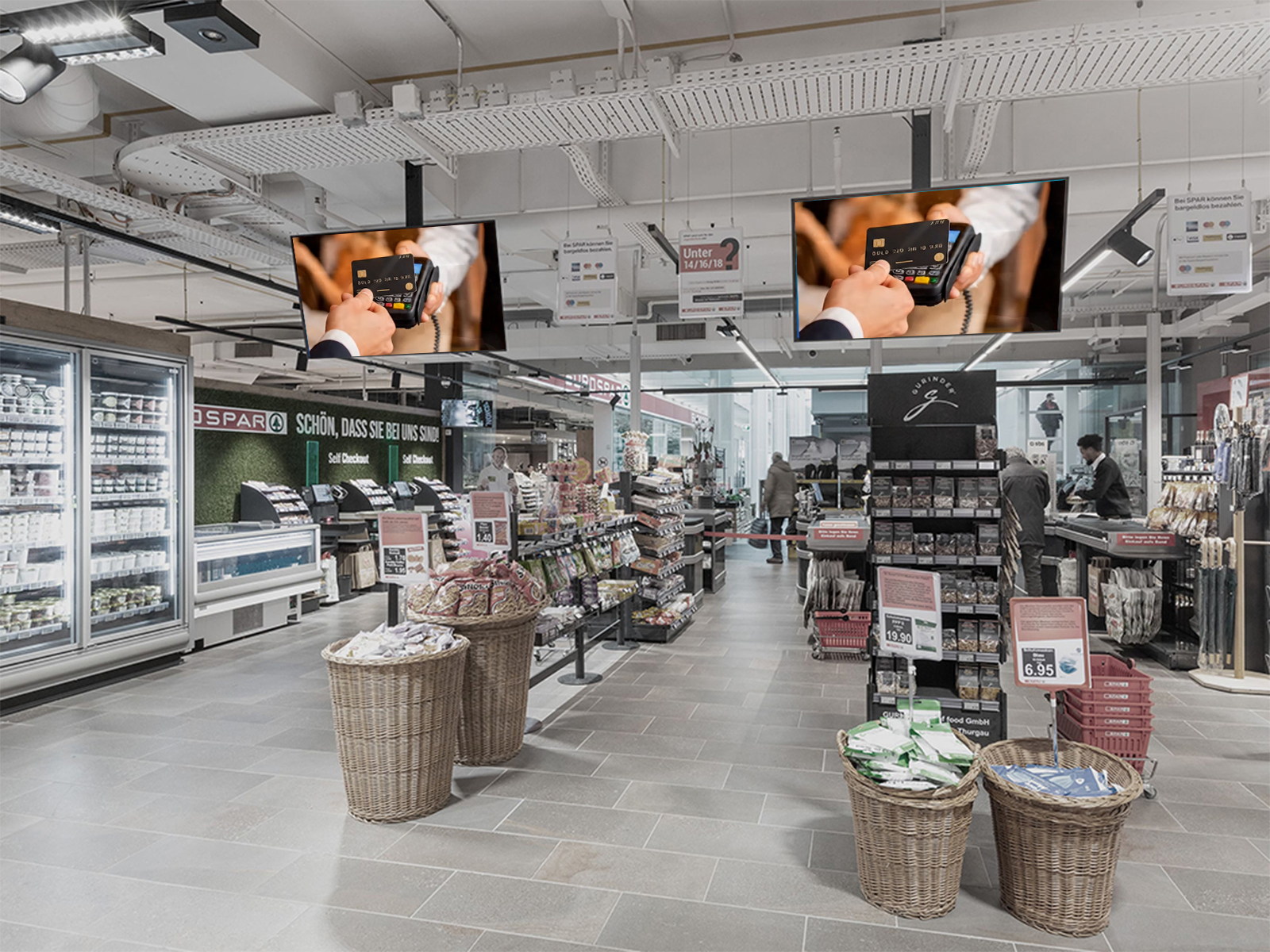 Digitaler Werbescreen in einem SPAR Supermarkt — DOOH-Werbefläche von Excom Media
